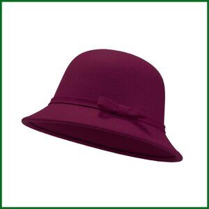 Adjustable Suede Wool Bucket Hat with Bowknot